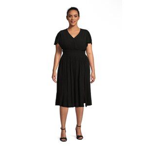 New Black Gauze‎ Smocked Waist Midi Dress Size 3X 24W-26W Timeless Plus Size Nwt